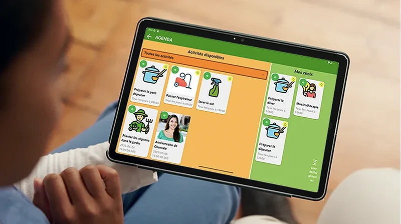 Gardinaid sur tablette : l'agenda des activités de la maison, avec des pictogrammes pour chaque tâche